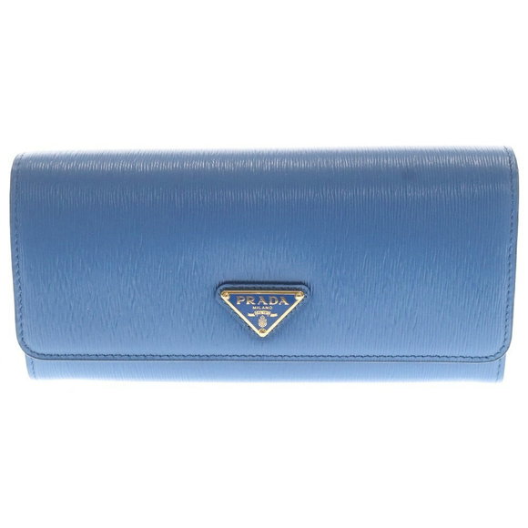 Prada Wallet Vitello Blue Triangle Move Long - Picture 1 of 5